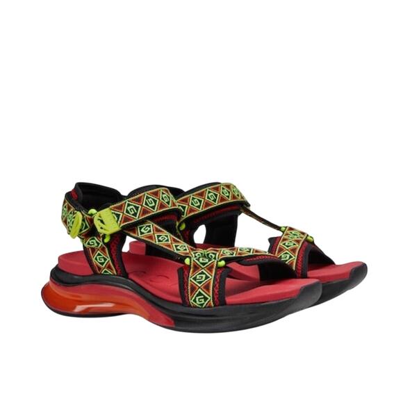 Gucci Run 10/ US 10.5 Touch Strap Sandals Square G Canvas Multicolor NIB $970 - Picture 1 of 13